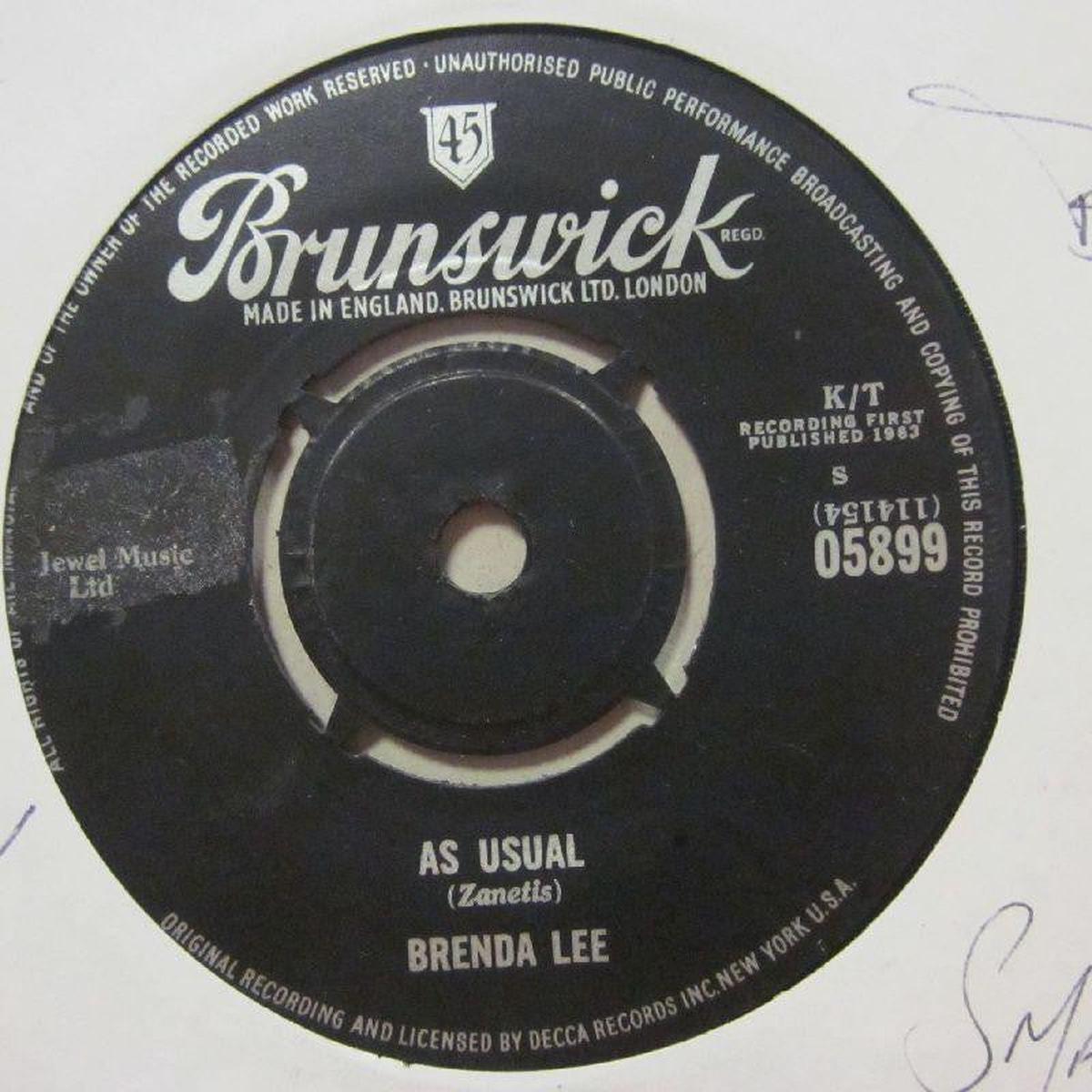 As Usual/ Lonely Lonely Lonely Me-Brunswick-7  Vinyl-Ex/VG+