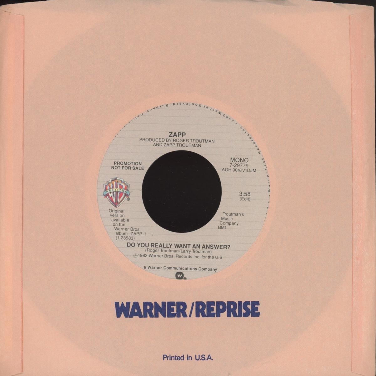 Zapp - Do You Really Want An Answer on Warner Bros Modern Soul 45