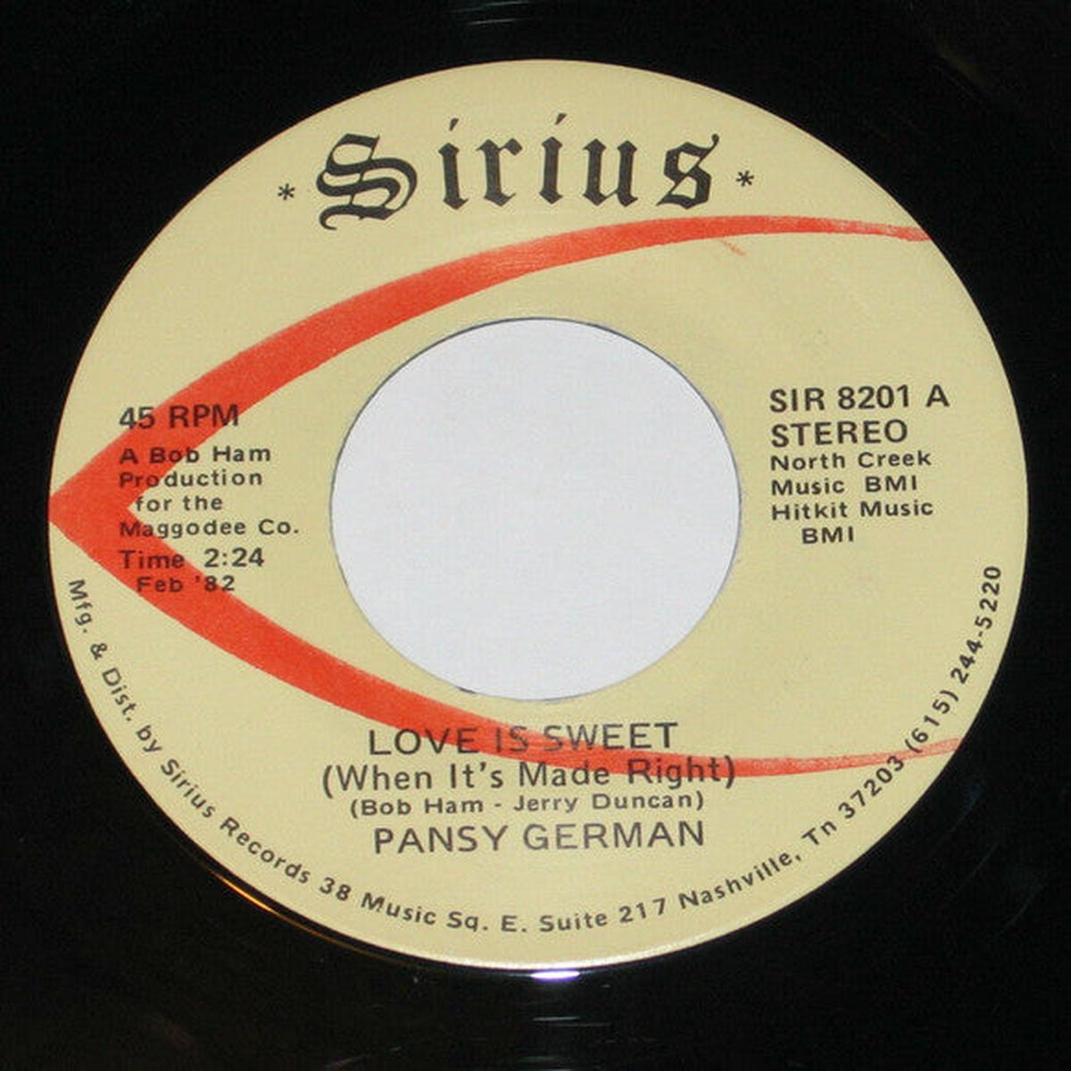 Pansy German - Love Is Sweet (When It's Made Right) (7", Single) (Very Good (VG))