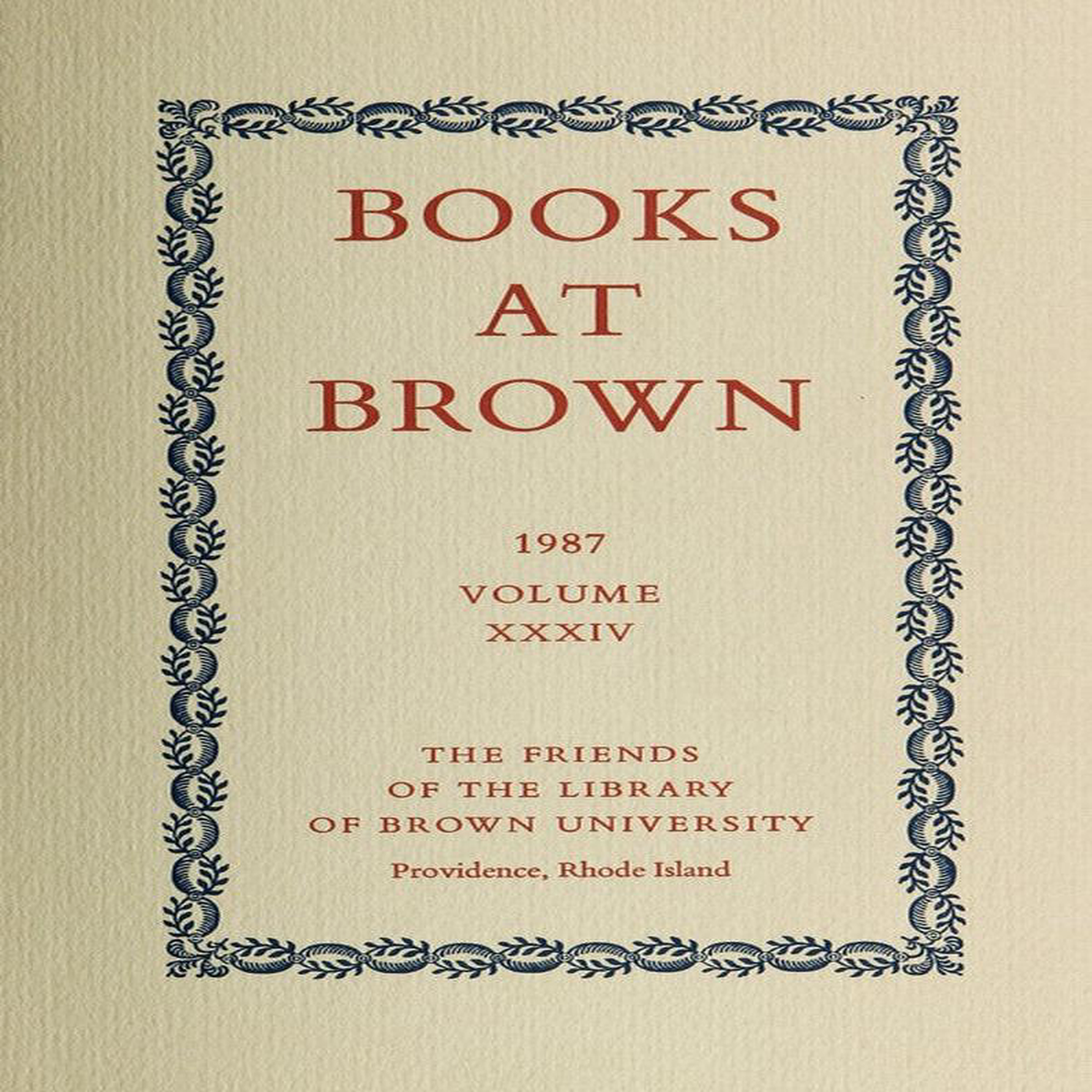 Books At Brown 1987 Volume XXXIV 8211 Book